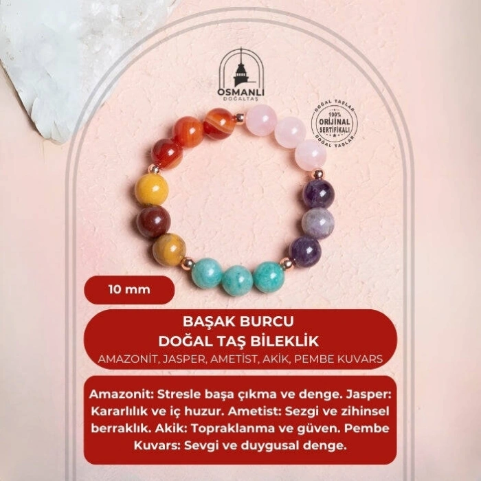 Sertifikalı  Doğal Taş Bileklik -Başak Burcu