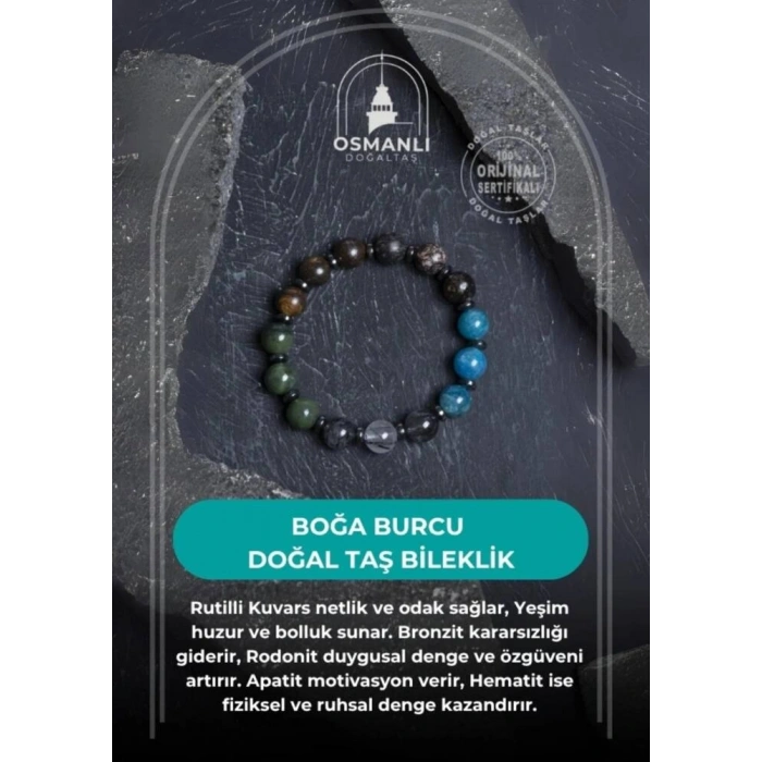 Sertifikalı Doğal Taş Bileklik/Boğa Burcu