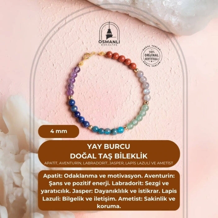 Sertifikalı Doğal Taş Bileklik-Yay Burcu