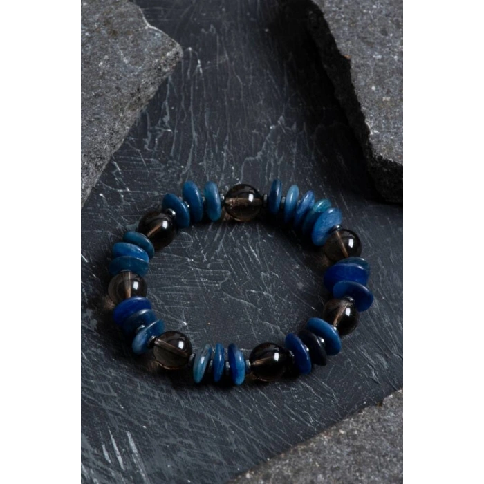 Sertifikalı Dumanlı Kuvars, Kyanit, Hematit Doğal Taş Bileklik