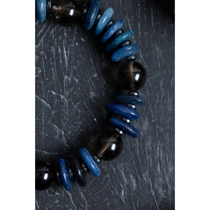 Sertifikalı Dumanlı Kuvars, Kyanit, Hematit Doğal Taş Bileklik