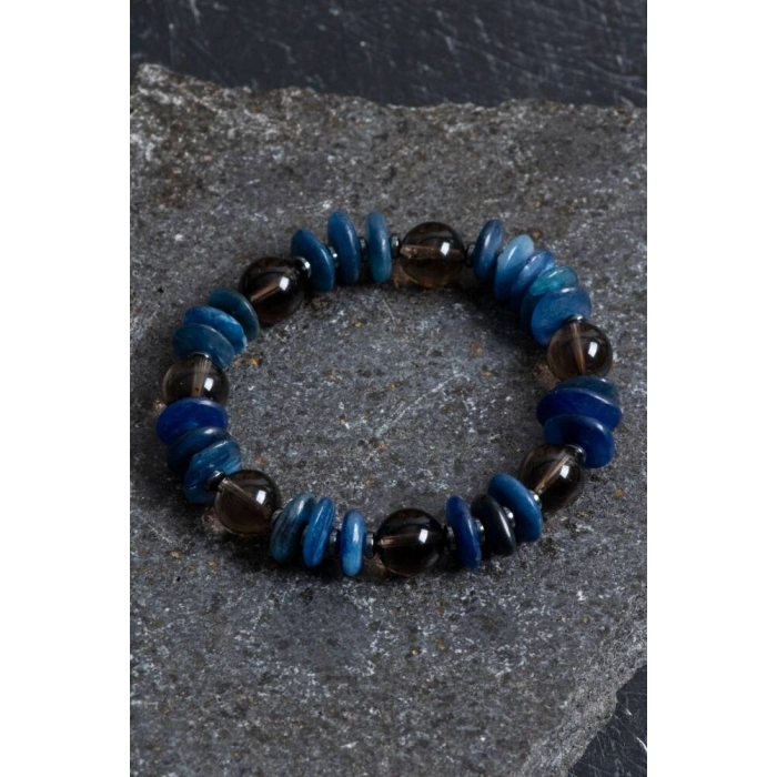 Sertifikalı Dumanlı Kuvars, Kyanit, Hematit Doğal Taş Bileklik