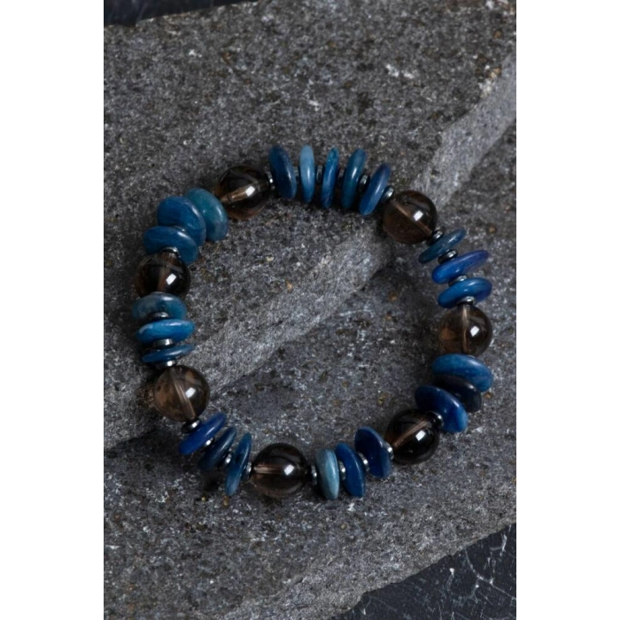 Sertifikalı Dumanlı Kuvars, Kyanit, Hematit Doğal Taş Bileklik