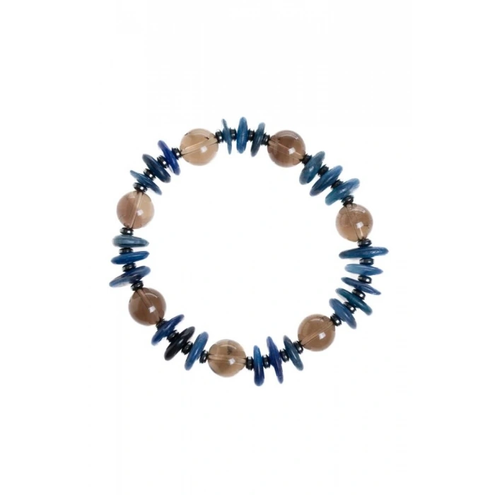 Sertifikalı Dumanlı Kuvars, Kyanit, Hematit Doğal Taş Bileklik