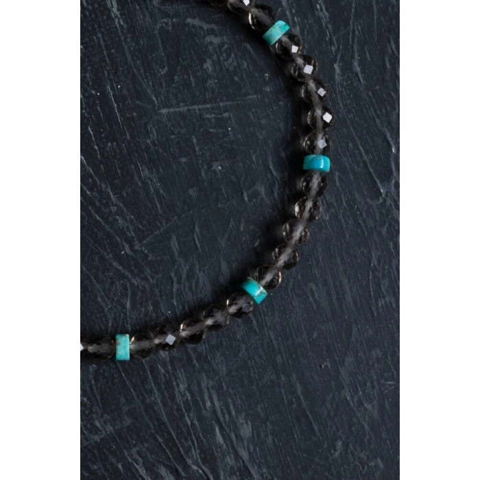 Sertifikalı Dumanlı Kuvars, Turkuaz Doğal Taş Bileklik