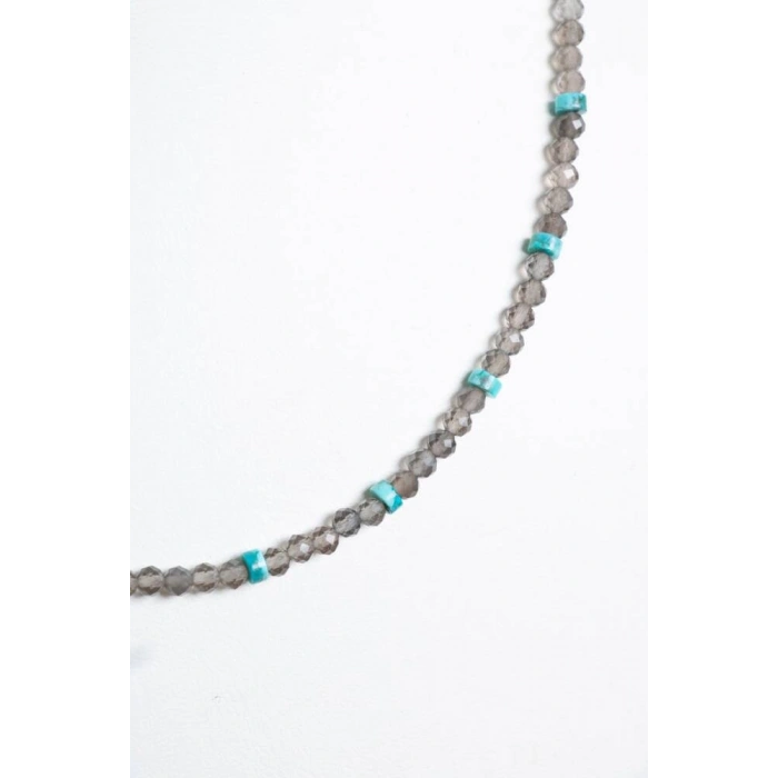 Sertifikalı Dumanlı Kuvars, Turkuaz Doğal Taş Kolye