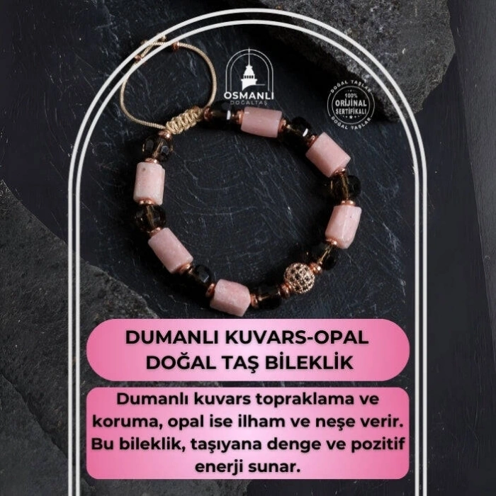 Sertifikalı Dumanlı Kuvars ve Opal Doğal Taş Bileklik