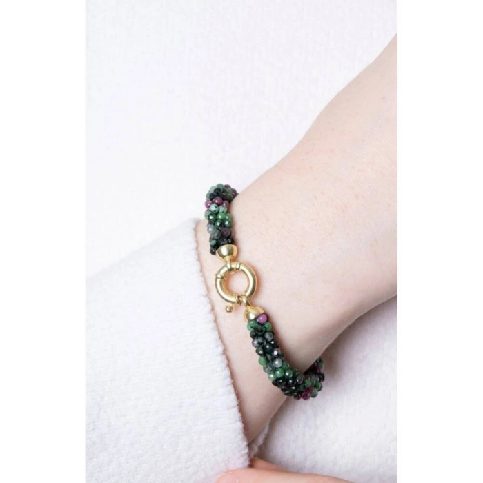 Sertifikalı El İşçiliği Örme Anyolit Gümüş Kapama Bileklik (SK:416)