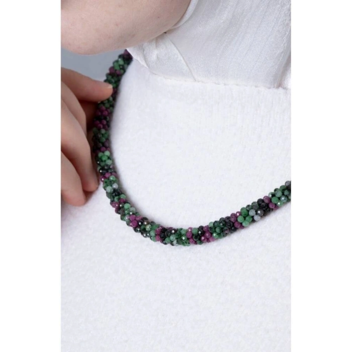 Sertifikalı El İşçiliği Örme Anyolit Gümüş Kapama Kolye (SK:415)