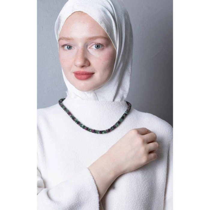 Sertifikalı El İşçiliği Örme Anyolit Gümüş Kapama Kolye (SK:415)