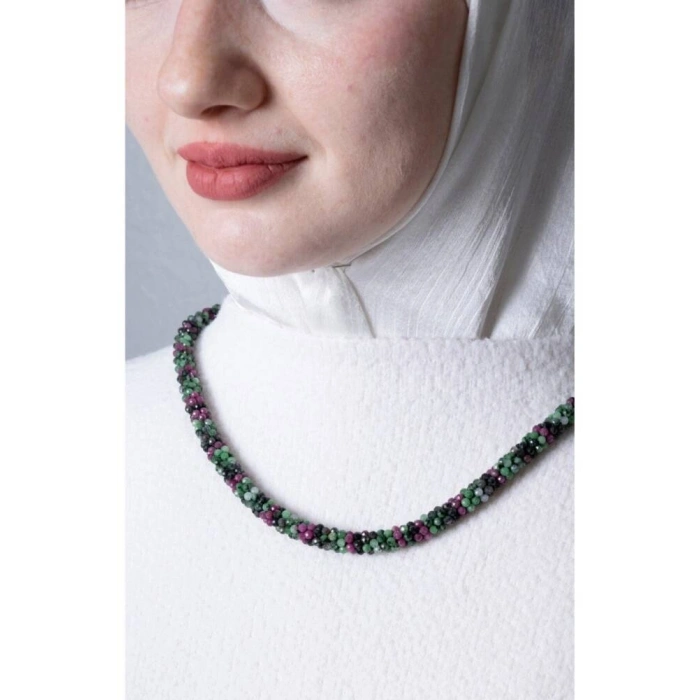 Sertifikalı El İşçiliği Örme Anyolit Gümüş Kapama Kolye (SK:415)