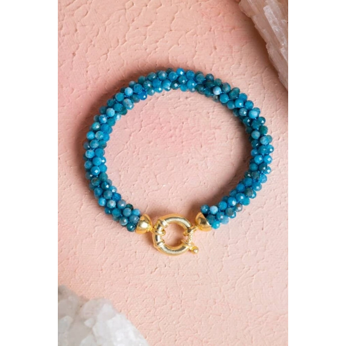 Sertifikalı El İşçiliği Örme Apatit Gümüş Kapama Bileklik (SK:126)