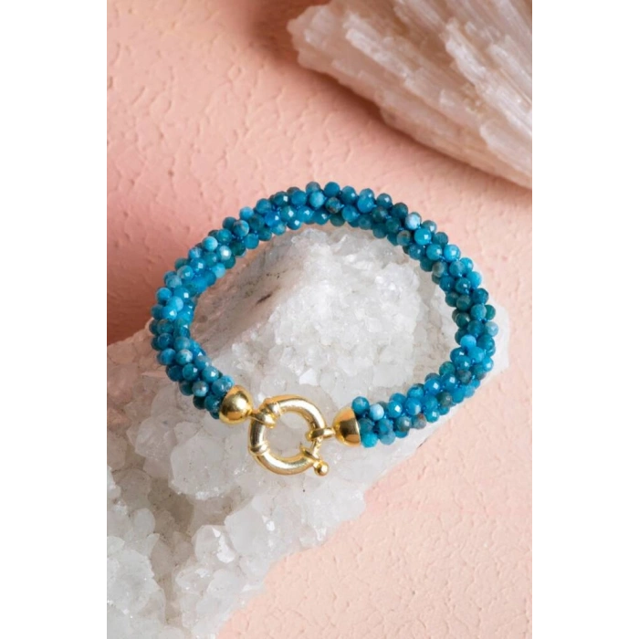 Sertifikalı El İşçiliği Örme Apatit Gümüş Kapama Bileklik (SK:126)