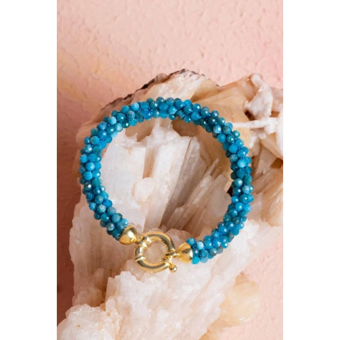 Sertifikalı El İşçiliği Örme Apatit Gümüş Kapama Bileklik (SK:126)