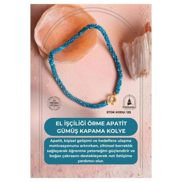 Sertifikalı El İşçiliği Örme Apatit Gümüş Kapama Kolye (SK:125)