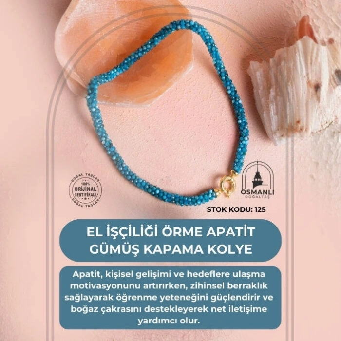 Sertifikalı El İşçiliği Örme Apatit Gümüş Kapama Kolye (SK:125)
