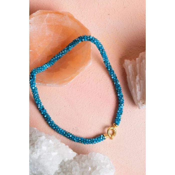 Sertifikalı El İşçiliği Örme Apatit Gümüş Kapama Kolye (SK:125)