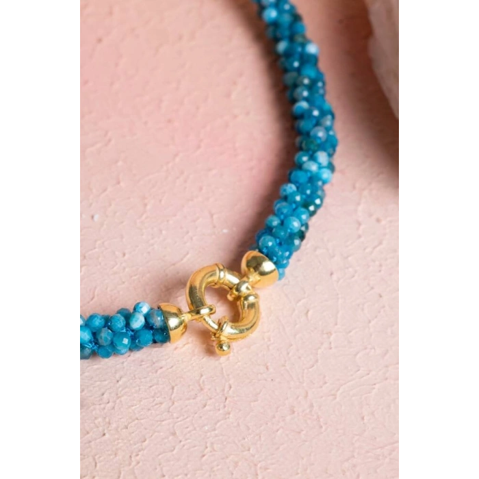 Sertifikalı El İşçiliği Örme Apatit Gümüş Kapama Kolye (SK:125)