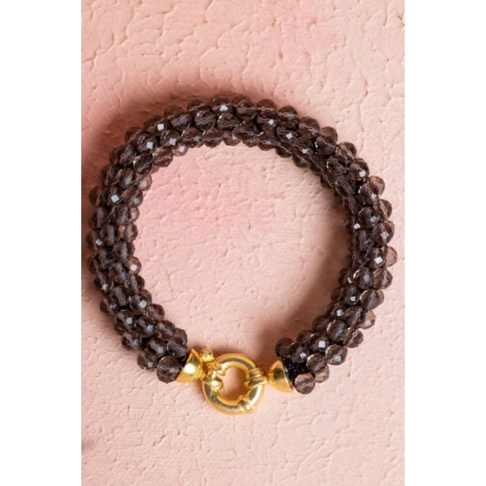 Sertifikalı El İşçiliği Örme Dumanlı Kuvars Gümüş Kapama Bileklik (SK:123)