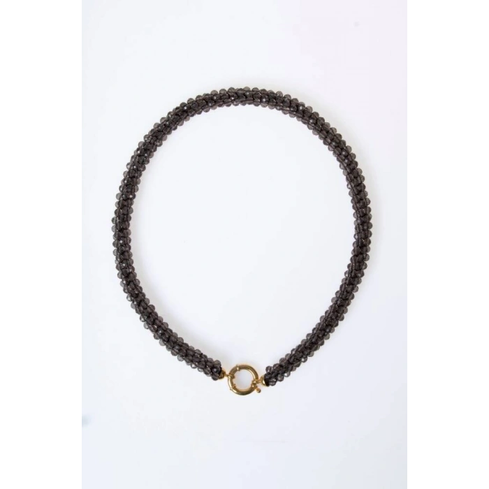 Sertifikalı El İşçiliği Örme Dumanlı Kuvars Gümüş Kapama Kolye (SK:122)