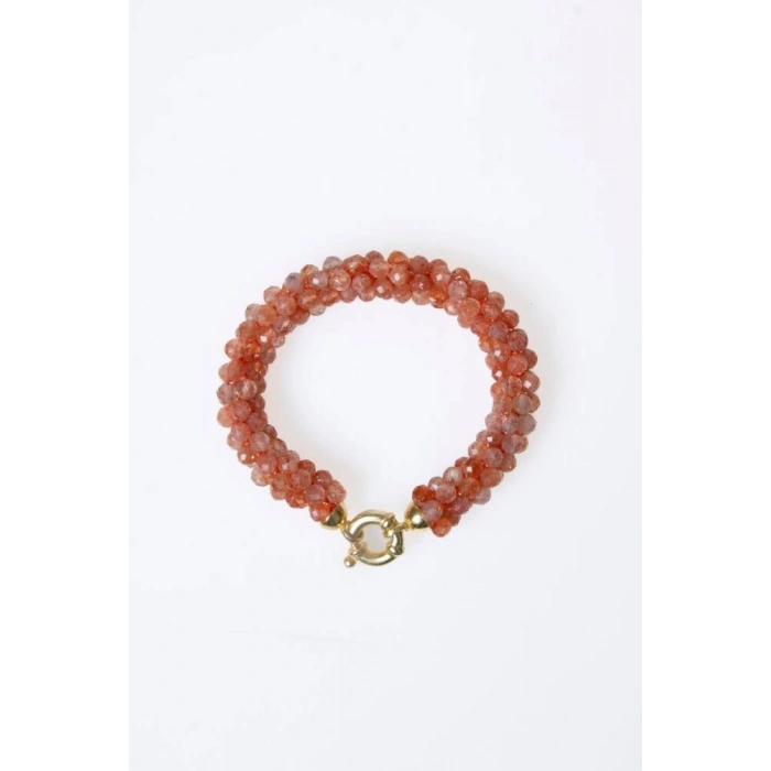 Sertifikalı El İşçiliği Örme Güneş Taşı Gümüş Kapama Bileklik (SK:102)