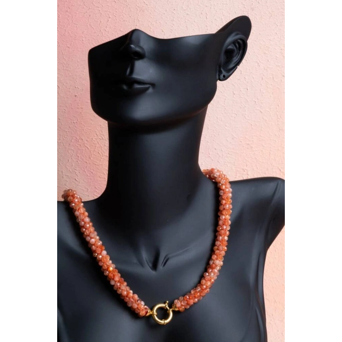 Sertifikalı El İşçiliği Örme Güneş Taşı Gümüş Kapama Kolye (SK:101)