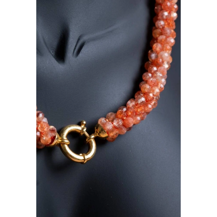 Sertifikalı El İşçiliği Örme Güneş Taşı Gümüş Kapama Kolye (SK:101)