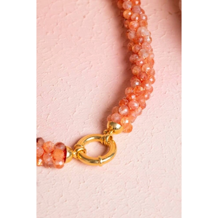 Sertifikalı El İşçiliği Örme Güneş Taşı Gümüş Kapama Kolye (SK:101)