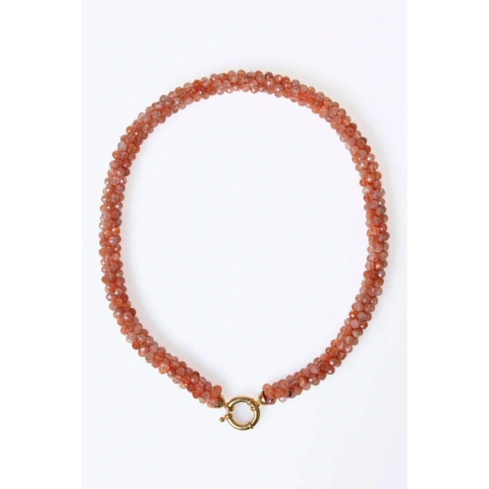 Sertifikalı El İşçiliği Örme Güneş Taşı Gümüş Kapama Kolye (SK:101)