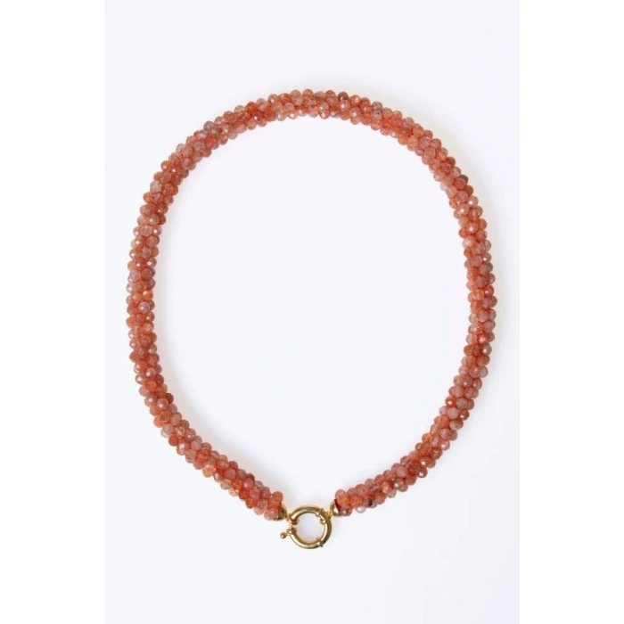 Sertifikalı El İşçiliği Örme Güneş Taşı Gümüş Kapama Kolye (SK:101)