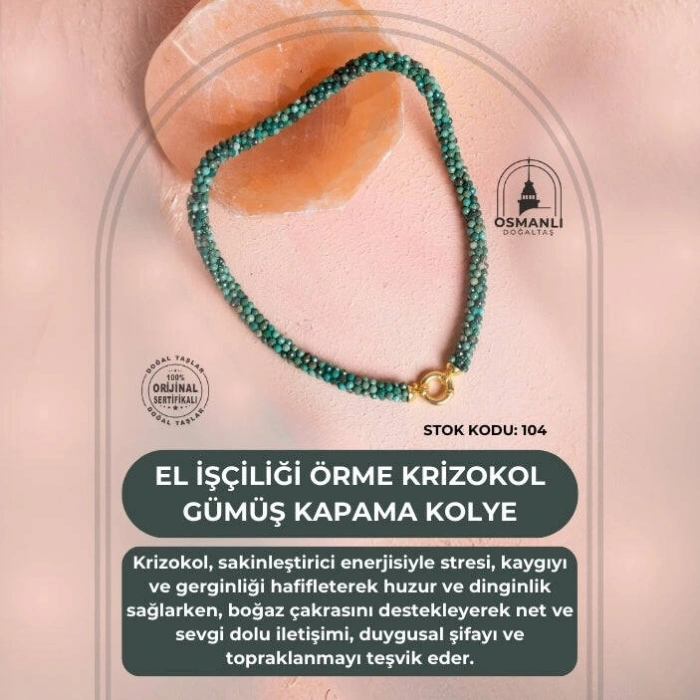 Sertifikalı El İşçiliği Örme Krizokol Gümüş Kapama Kolye (SK:104)