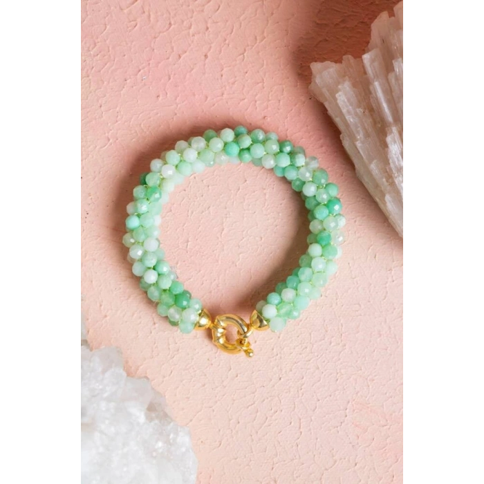 Sertifikalı El İşçiliği Örme Krizopras Gümüş  Kapama Bileklik (SK:120)