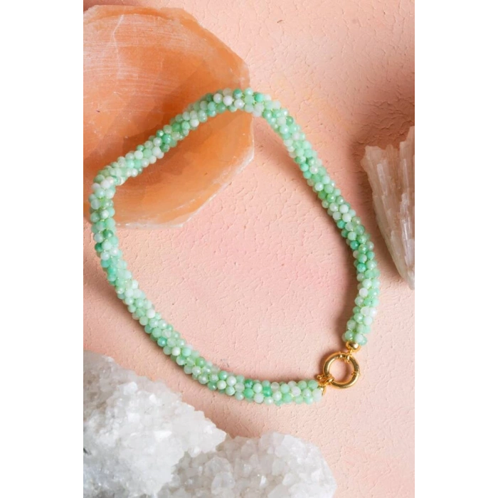 Sertifikalı El İşçiliği Örme Krizopras Gümüş  Kapama Kolye (SK:119)