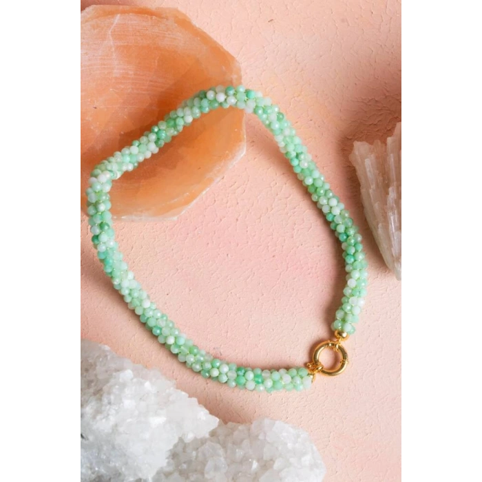 Sertifikalı El İşçiliği Örme Krizopras Gümüş  Kapama Kolye (SK:119)