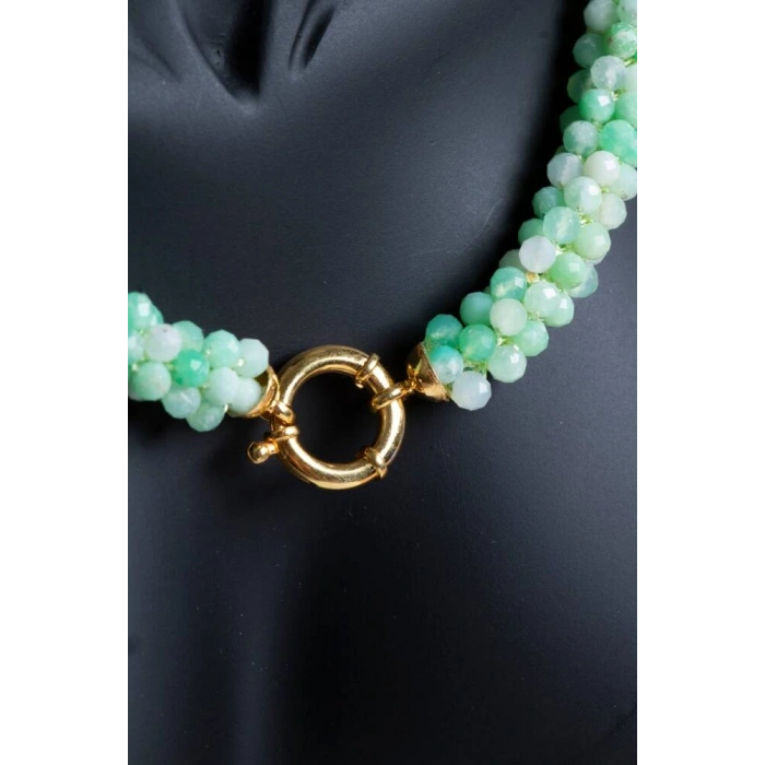 Sertifikalı El İşçiliği Örme Krizopras Gümüş  Kapama Kolye (SK:119)