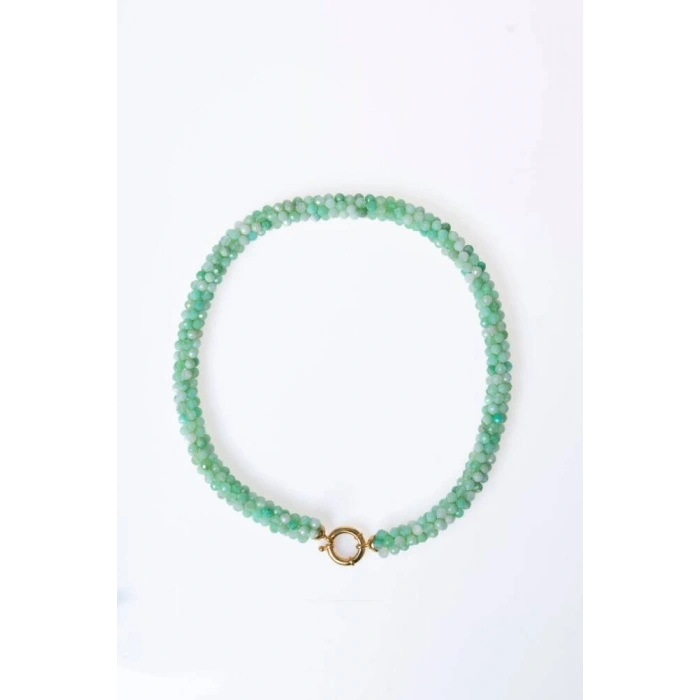 Sertifikalı El İşçiliği Örme Krizopras Gümüş  Kapama Kolye (SK:119)