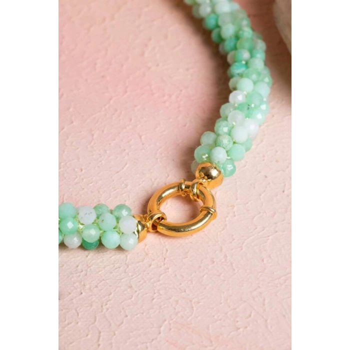 Sertifikalı El İşçiliği Örme Krizopras Gümüş  Kapama Kolye (SK:119)