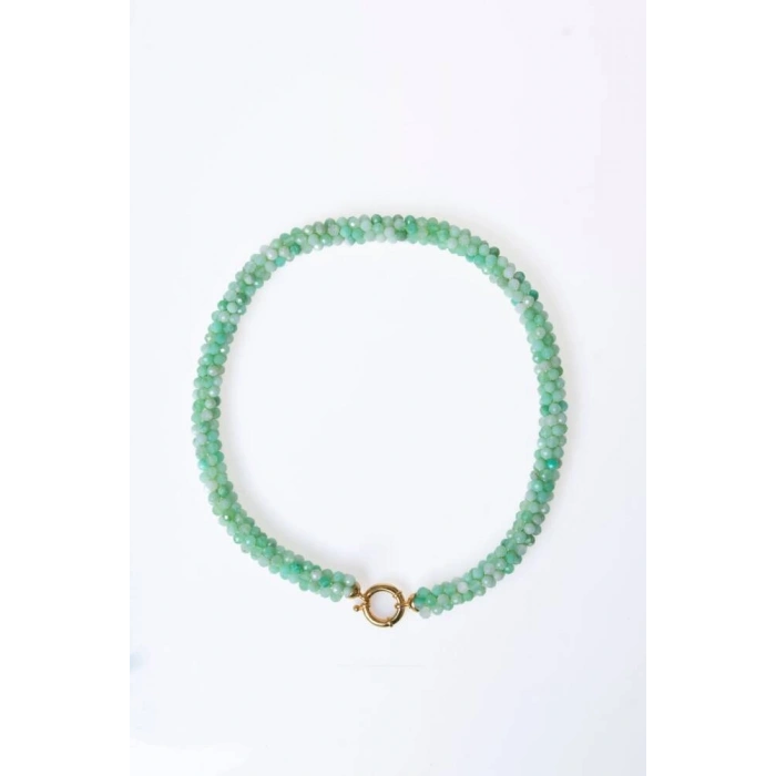 Sertifikalı El İşçiliği Örme Krizopras Gümüş  Kapama Kolye (SK:119)