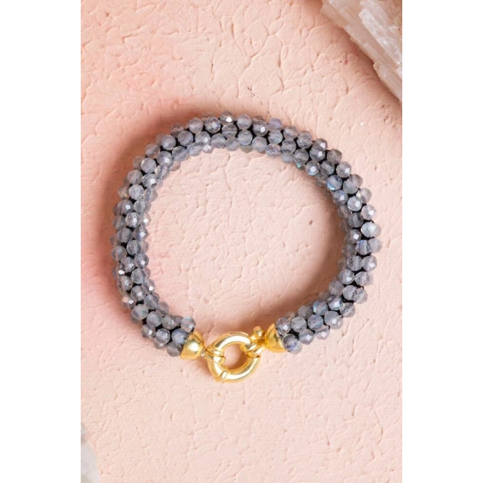 Sertifikalı El İşçiliği Örme Labradorit  Gümüş  Kapama Bileklik (SK:117)