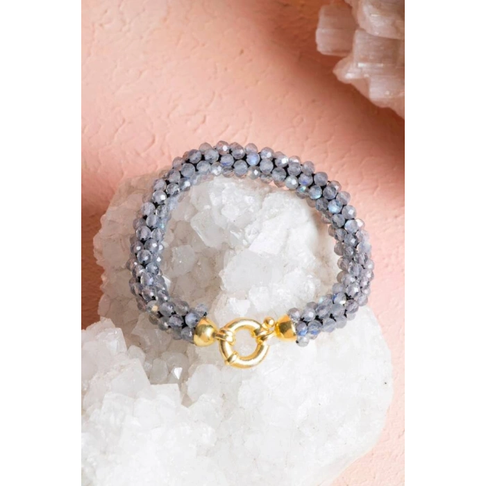 Sertifikalı El İşçiliği Örme Labradorit  Gümüş  Kapama Bileklik (SK:117)