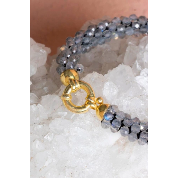 Sertifikalı El İşçiliği Örme Labradorit  Gümüş  Kapama Bileklik (SK:117)