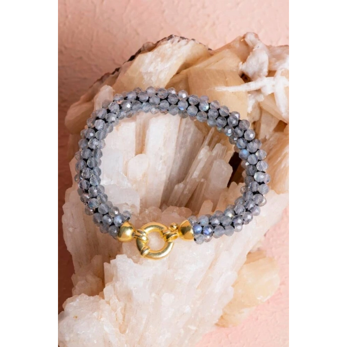 Sertifikalı El İşçiliği Örme Labradorit  Gümüş  Kapama Bileklik (SK:117)