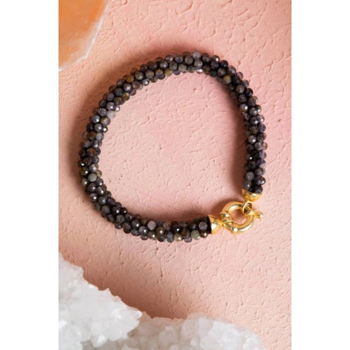 Sertifikalı El İşçiliği Örme Labradorit Gümüş Kapama Bileklik (SK:135)