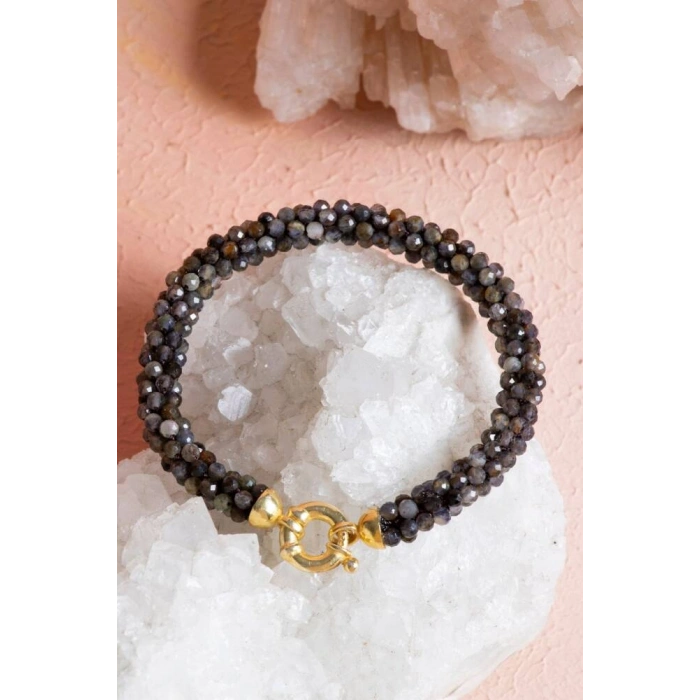 Sertifikalı El İşçiliği Örme Labradorit Gümüş Kapama Bileklik (SK:135)