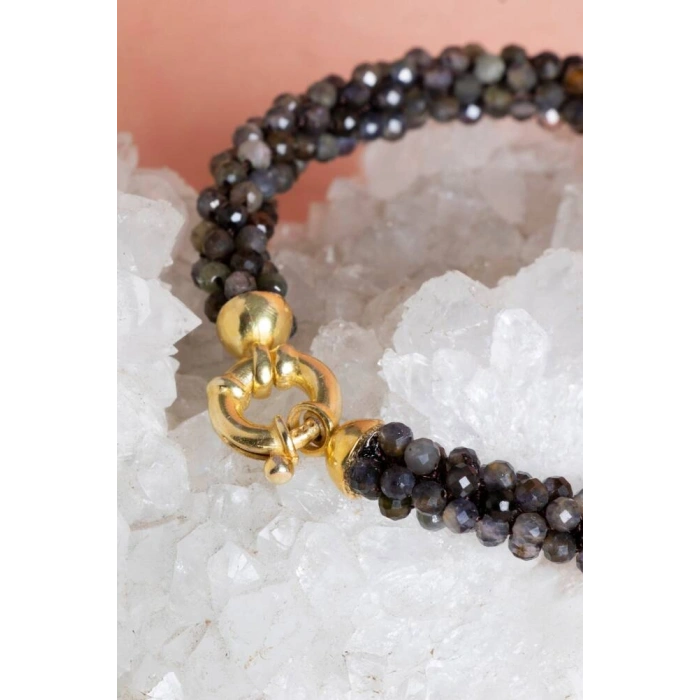 Sertifikalı El İşçiliği Örme Labradorit Gümüş Kapama Bileklik (SK:135)