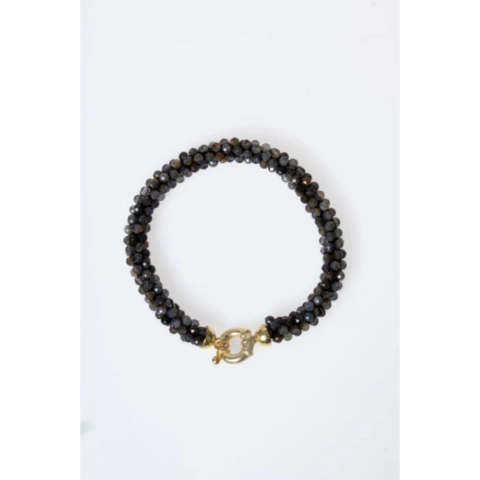 Sertifikalı El İşçiliği Örme Labradorit Gümüş Kapama Bileklik (SK:135)