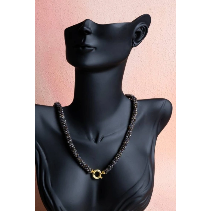 Sertifikalı El İşçiliği Örme Labradorit Gümüş Kapama Kolye (SK:134)