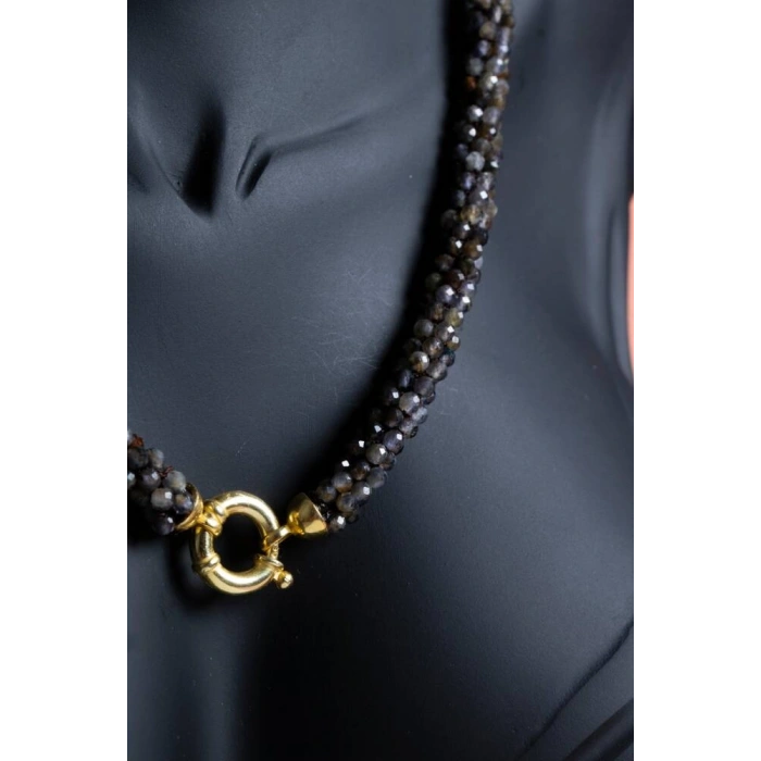 Sertifikalı El İşçiliği Örme Labradorit Gümüş Kapama Kolye (SK:134)