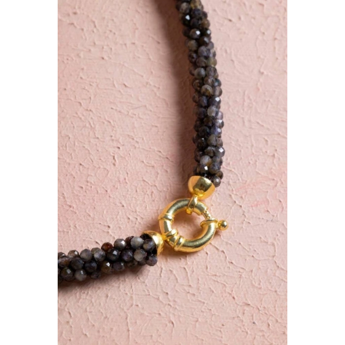 Sertifikalı El İşçiliği Örme Labradorit Gümüş Kapama Kolye (SK:134)