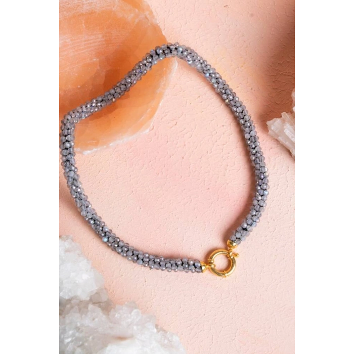 Sertifikalı El İşçiliği Örme Labradorit Kapama Kolye (SK:116)